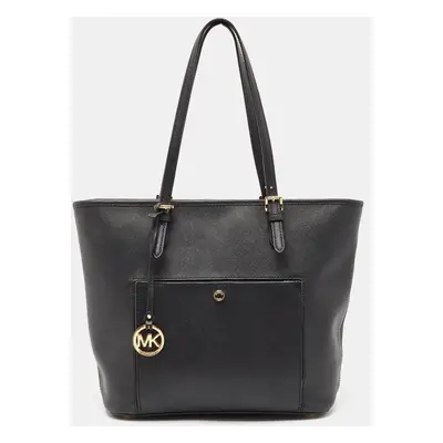 Michael Kors Black Leather Jet Set Top Zip Tote