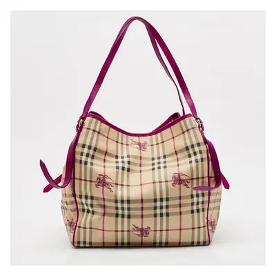 Burberry Beige/Pink Haymarket Check Coated Canvas and Leather Large Canterbury Tote