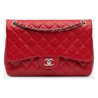 Chanel Red Jumbo Classic Caviar Double Flap Bag