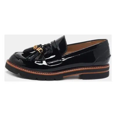 Stuart Weitzman Black Patent Leather Tassels Detailed Loafers Size