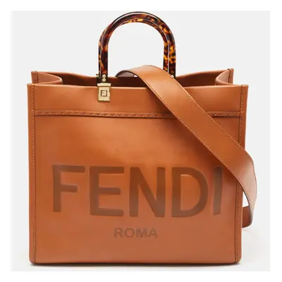 Fendi Brown Leather Sunshine Shopper Tote