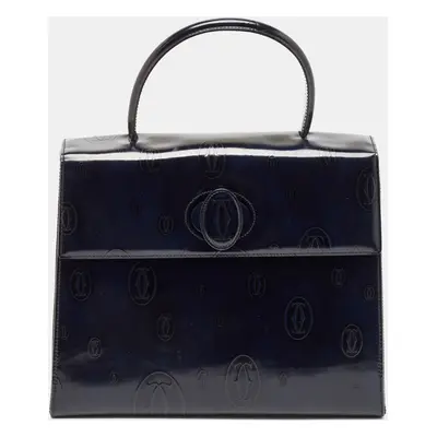 Cartier Navy Blue Patent Leather Happy Birthday Top Handle Bag