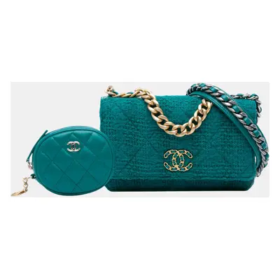 Chanel Green Tweed Wallet On Chain