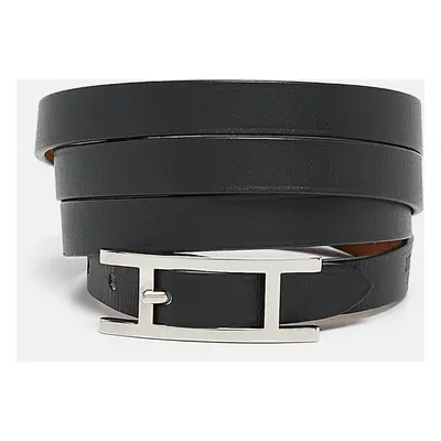 Hermes Hapi Black Leather Palladium Plated Quad Tour Bracelet