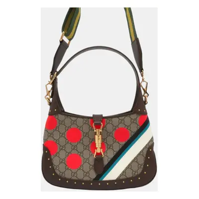 Gucci Jackie Geometric Print Small Shoulder Bag Beige/Brown/Multicolor PVC Leather Size Small