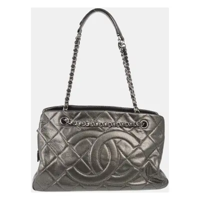 Chanel Silver Calfskin Shoulder Tote Bag