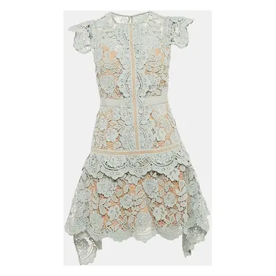 Self-Portrait Mint Green Floral Guipure Lace Mini Dress