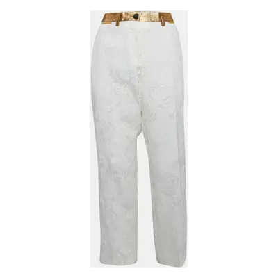 Dolce & Gabbana White Floral Jacquard Contrast Trimmed Trousers