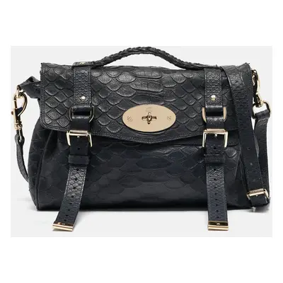 Mulberry Navy Blue Python Embossed Leather Alexa Satchel