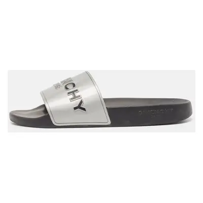 Givenchy Silver Rubber Logo Flat Slides Size