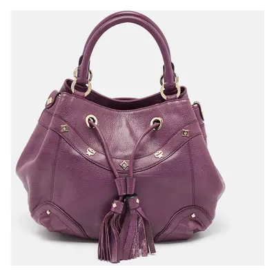 MCM Purple Leather Studded Drawstring Shoulder Bag