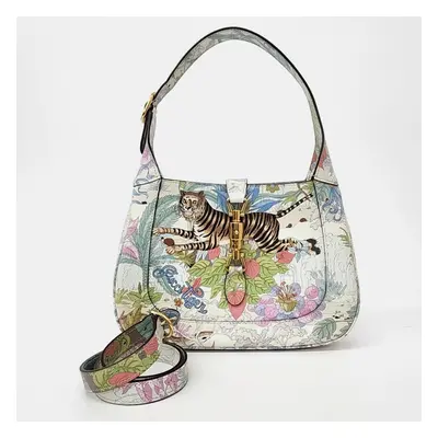 Gucci Multicolor White Leather Jackie Tiger Small Hobo Bag