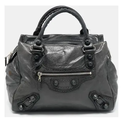 Balenciaga Dark Grey Leather Giant Brogues Midday Bag