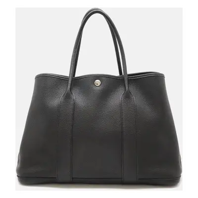 Hermes Black Leather Garden Party PM Tote Bag