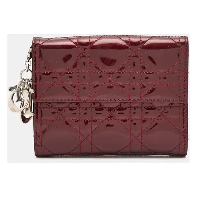 Dior Burgundy Cannage Patent Leather Lady Dior French Wallet