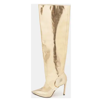 Jimmy Choo Gold Patent Leather Knee Length Boots Size 36.5