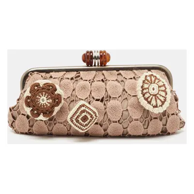 Marni Dusty Pink Crochet Embellished Frame Clutch