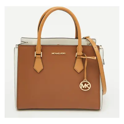 Michael Kors Brown/White Leather Large Hope Tote