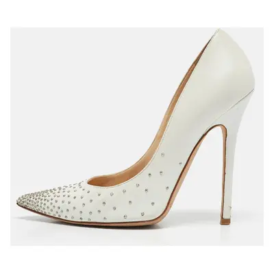 Jimmy Choo White Leather Romy Pearl Embellished Pointed Toe Pumps 36.5