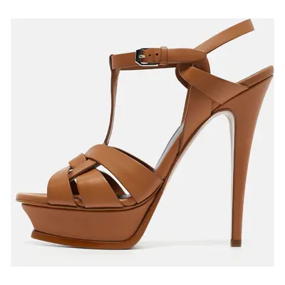 Saint Laurent Brown Leather Tribute Sandals Size