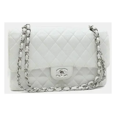 Chanel White Caviar Leather Classic Double Flap Shoulder Bag