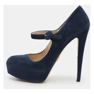 Prada Blue Suede Mary Jane Pumps Size