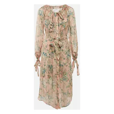 Zimmermann Multicolor Floral Print Silk Button Front Midi Dress