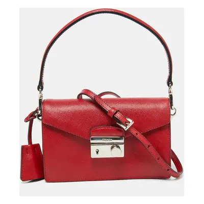 Prada Red Saffiano Lux Leather Mini Sound Flap Crossbody Bag