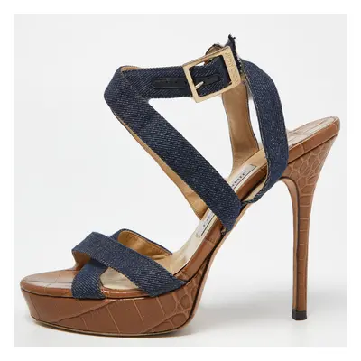 Jimmy Choo Navy Blue Denim Vamp Platform Sandals Size