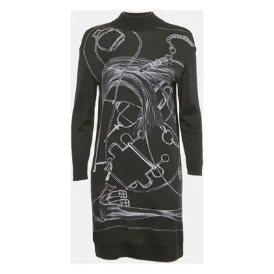 Hermes Black Printed Silk and Knit Mini Dress