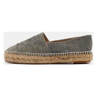 Chanel Grey Textured Suede CC Espadrille Flats Size