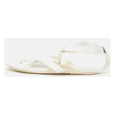 Hermes White Leather and Fabric Strappy Flat Sandals Size 38.5