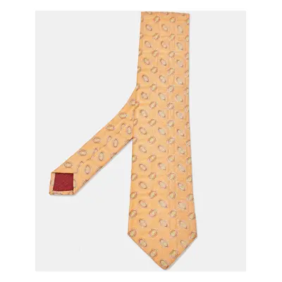 Hermes Orange Patterned Silk Tie