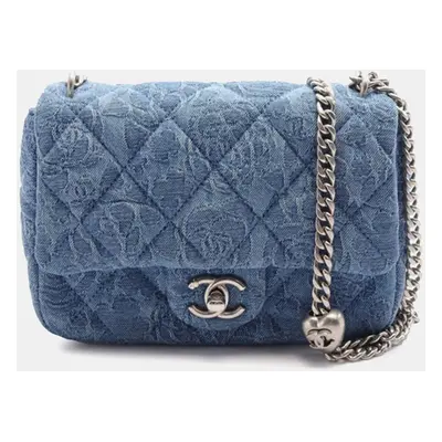 Chanel Blue Mini Quilted Denim Camellia Sweetheart Flap Bag