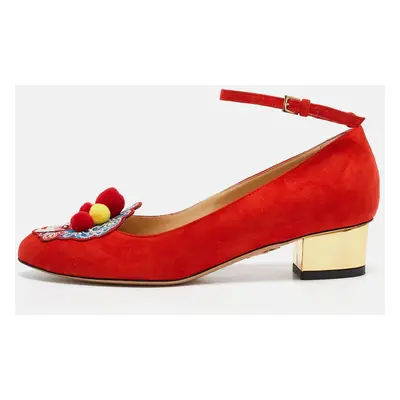 Charlotte Olympia Red Suede Peking Anke Strap Pumps Size 36.5