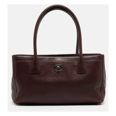 Chanel Burgundy Leather Small Cerf Shopper Tote