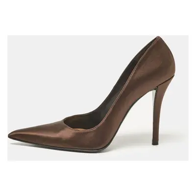 Stuart Weitzman Dark Brown Satin Pointed Toe Pumps Size 38.5