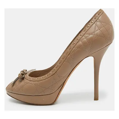 Dior Light Brown Cannage Leather Bow Peep Toe Pumps Size