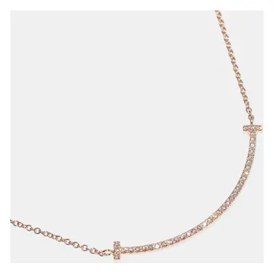 Tiffany & Co. 18K Rose Gold and Diamond T Smile Pendant Necklace