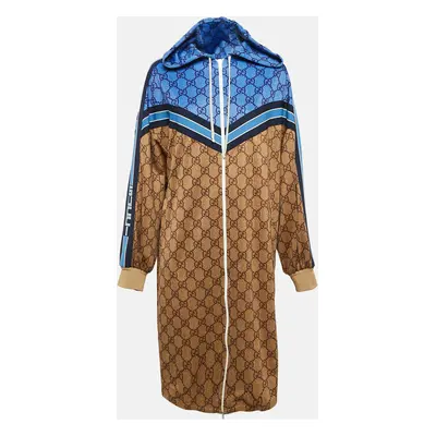 Gucci Brown GG Supreme Print Jersey Zip-Up Pleated Mini Dress