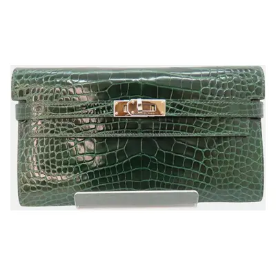 Hermes Green Alligator Leather Kelly Wallet