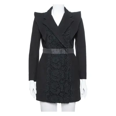 Prada Black Wool & Lace Paneled Coat