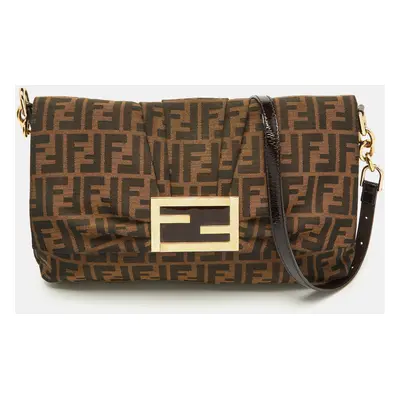 Fendi Brown Zucca Canvas Mia Flap Shoulder Bag