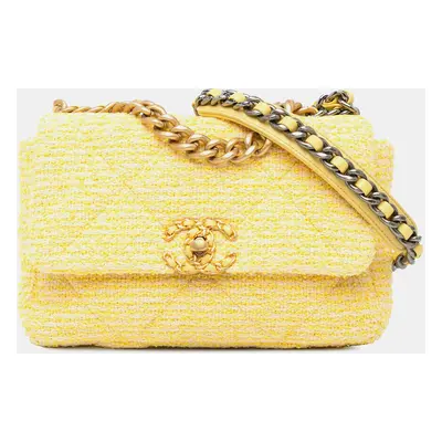 Chanel Yellow Tweed Medium Flap Bag