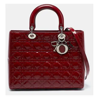 Dior Red Cannage Patent Leather Lady Dior Tote