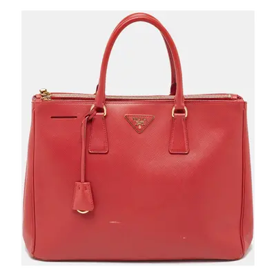 Prada Red Saffiano Lux Leather Galleria Double Zip Tote