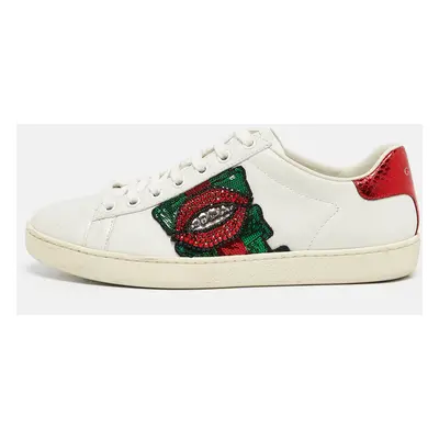 Gucci White Leather Lip Ace Low Top Sneakers Size 36.5