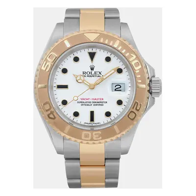 Rolex White 18k Yellow Gold Stainless Steel Yacht-Master Automatic Men's Wristwatch mm