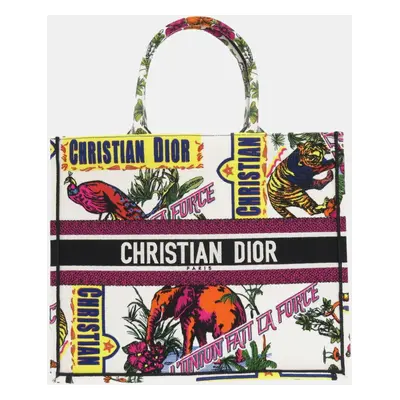 Christian Dior White Canvas Book Large Tote Bag