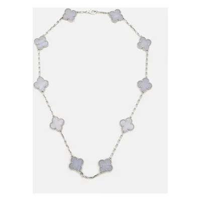 Van Cleef & Arpels Vintage Alhambra Chalcedony 18k White Gold Motif Station Necklace